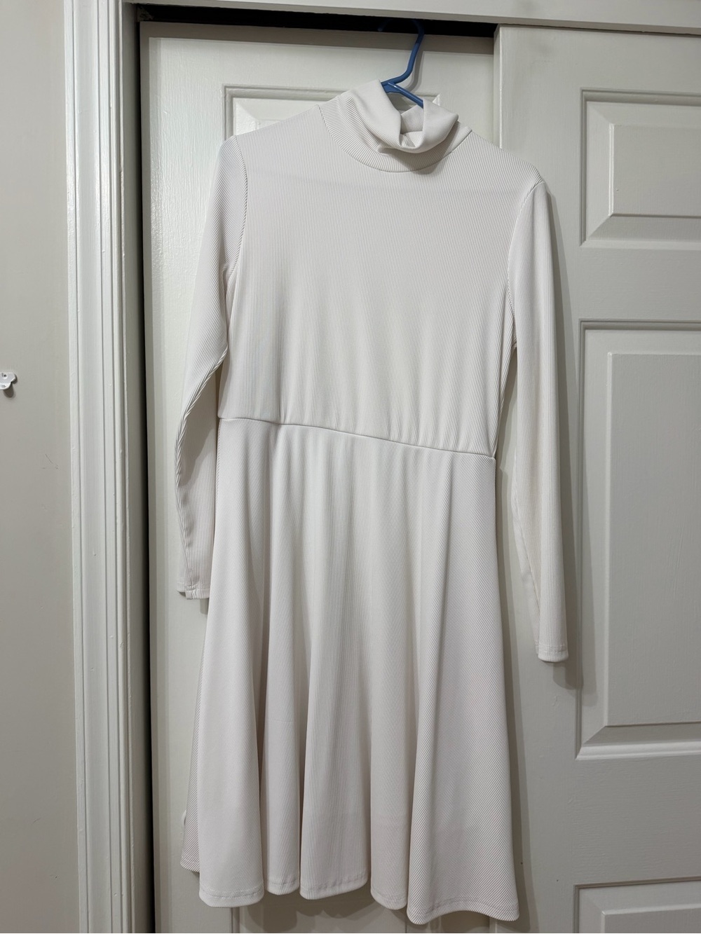 Cream Long-Sleeve Turtleneck Fit & Flare Dress